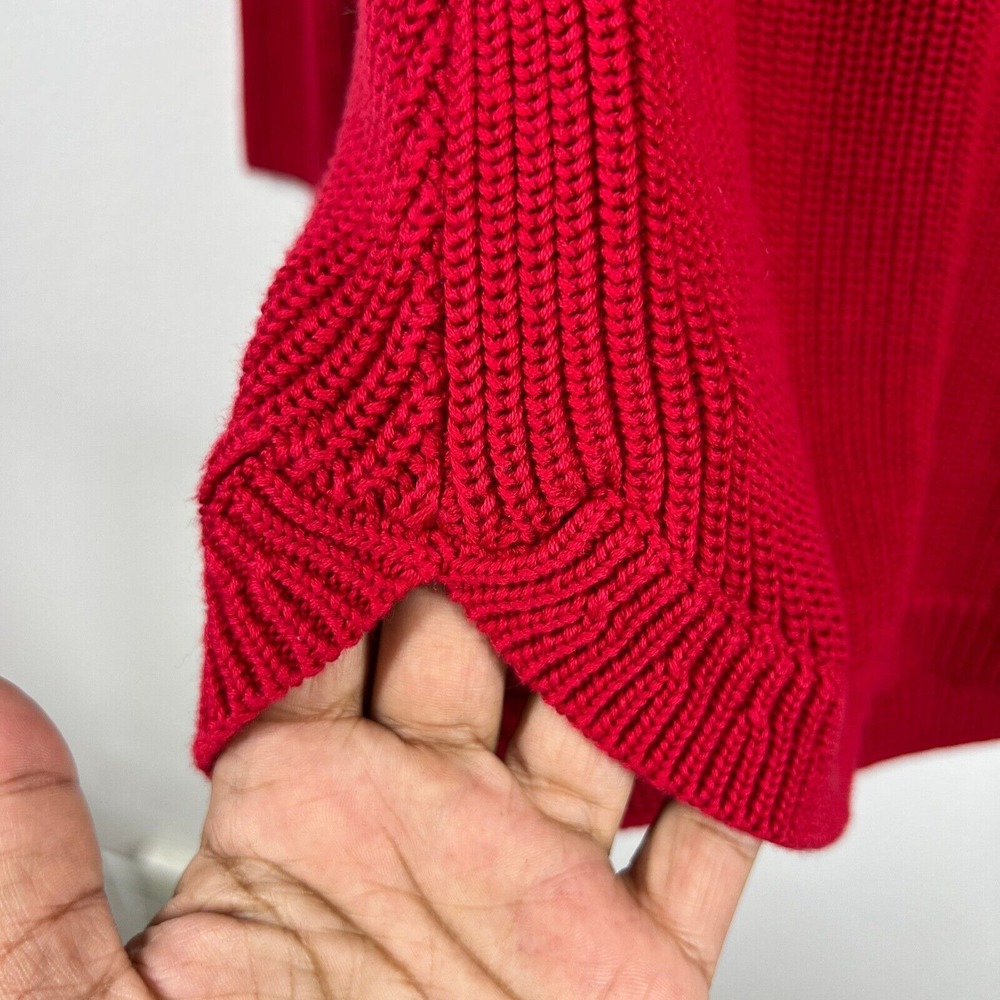 Talbots Red Cotton Blend Ribbed Knit Sweater Medium Cowl Neck Knit Pullover‎ Top - Picture 9 of 12